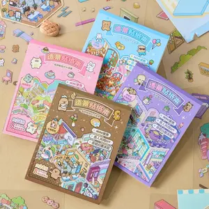 4 Mini Scene Sticker Books, Gentle Tune Series Cartoon Theme, Student Hand Account Scenery Stickers, DIY Creative 3D Decoration Material, Sticker Cards