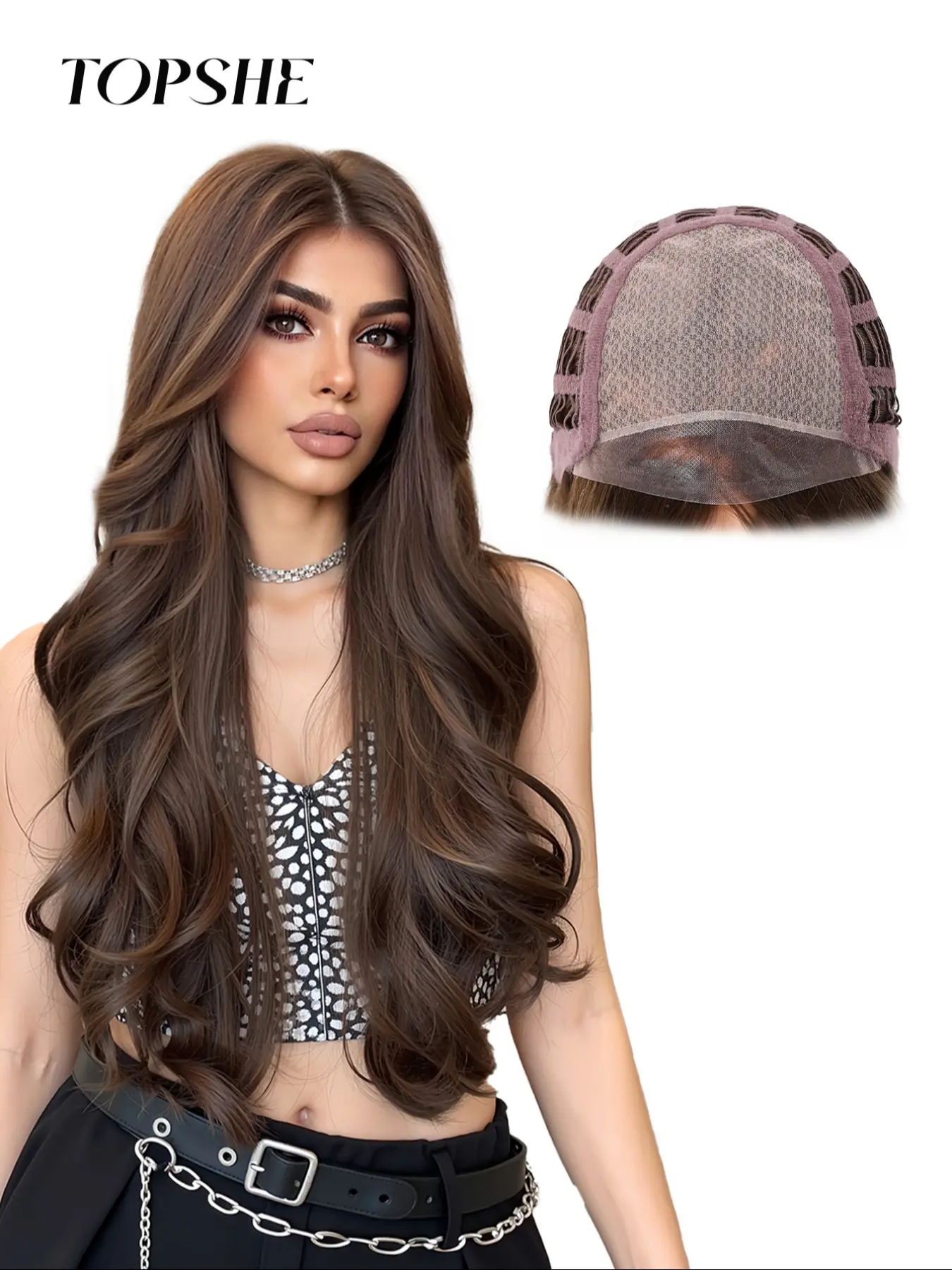 Topshe Women's Long Wavy Wig, Natural Looking Wig, Machine Made Wig, Deep, High Definition Lace Front, Synthetic Fiber, Comfortable Fit, All Season Wear