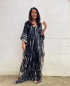 A-1 Black Tie Dye Silky Kaftan Dress Womens Clothing Beautiful Caftan For Women African Dress Maxi Resort Dress Plus Size Clothing