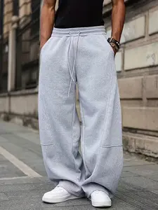 Men’s Loose-Fit Solid Color Drawstring Waist Athletic Joggers Pants, Baggy Sweats with Casual Pockets, Drawstring Waist Sweatpants for Spring & Autumn Everyday Wear, Fitness Training Pant, Athleisure Menswear Bottoms