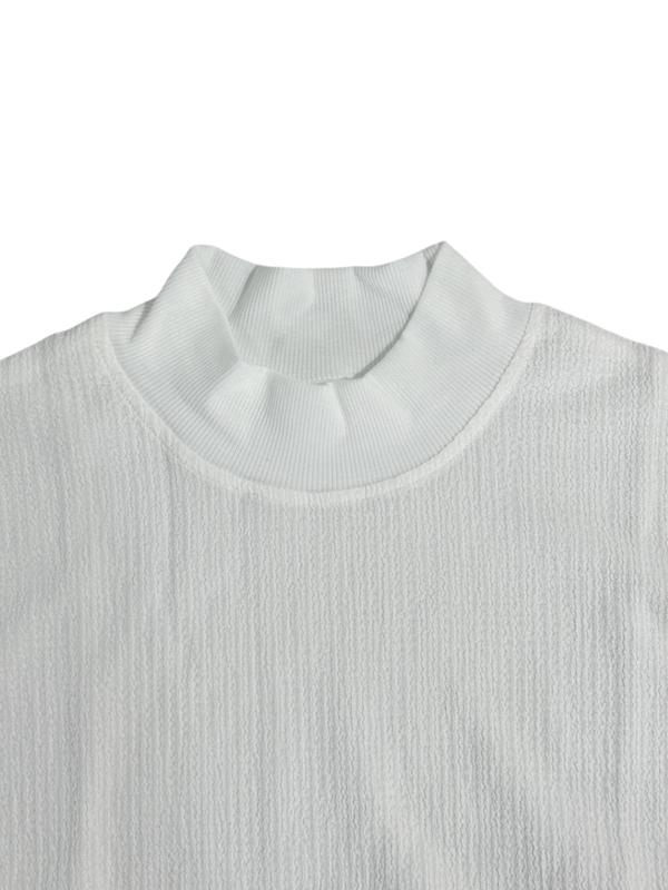 Men's Solid High Neck Knit Water Ripple Short Sleeve T-Shirt, Stylish Casual Sport Underwear, Outdoor Travel and Daily Leisure Essential Unisex Neutral