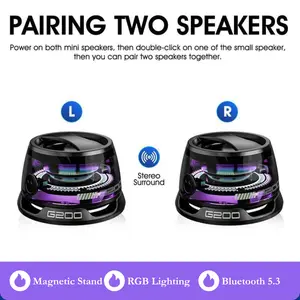 G200 Magnetic Wireless Bluetooth Speaker | Mini Portable Hi-Fi Sound, LED Light, IPX Waterproof Shower Speaker, TWS Stereo, Metal Build, Ideal for Camping, Picnics & Gaming