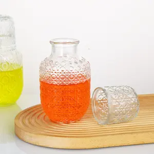 Vintage Relief Glass Cup and Pitcher Set, High Aesthetic Glass Tea Set, Cold Water Jug, Juice Bottle, Flower Tea Pot