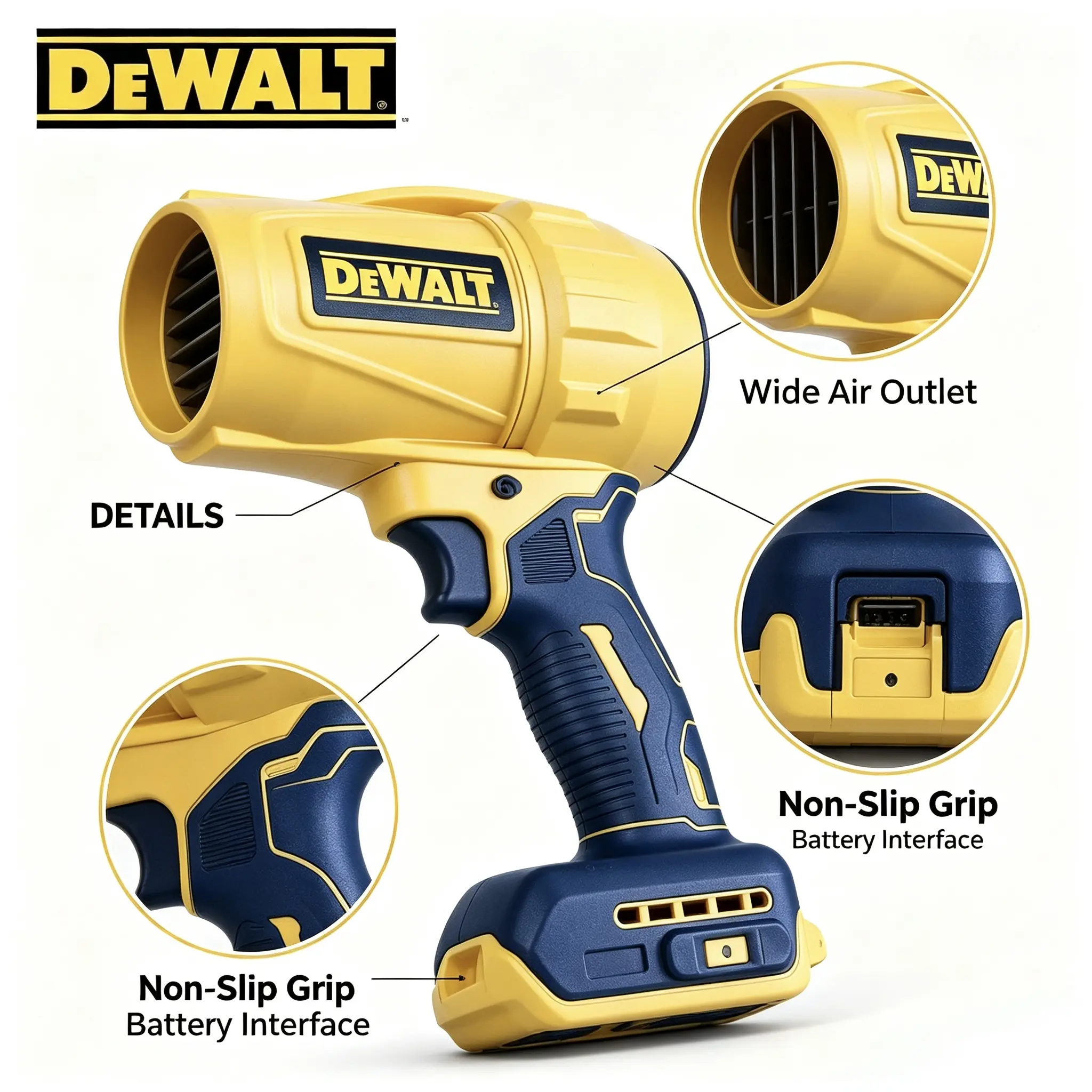 DEWALT 21V Brushless Handheld Leaf Blower, 700W Max Power, 24000 RPM, 1000g Thrust, 0.9kg Lightweight Power Tool for Yard Work & Construction Site Cleaning violent Blower Storm Machine blaster pro