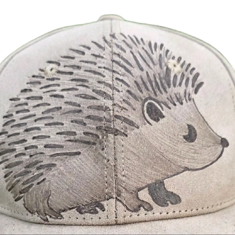 Hand-Burned Woodland Hedgehog Suede Baseball Cap