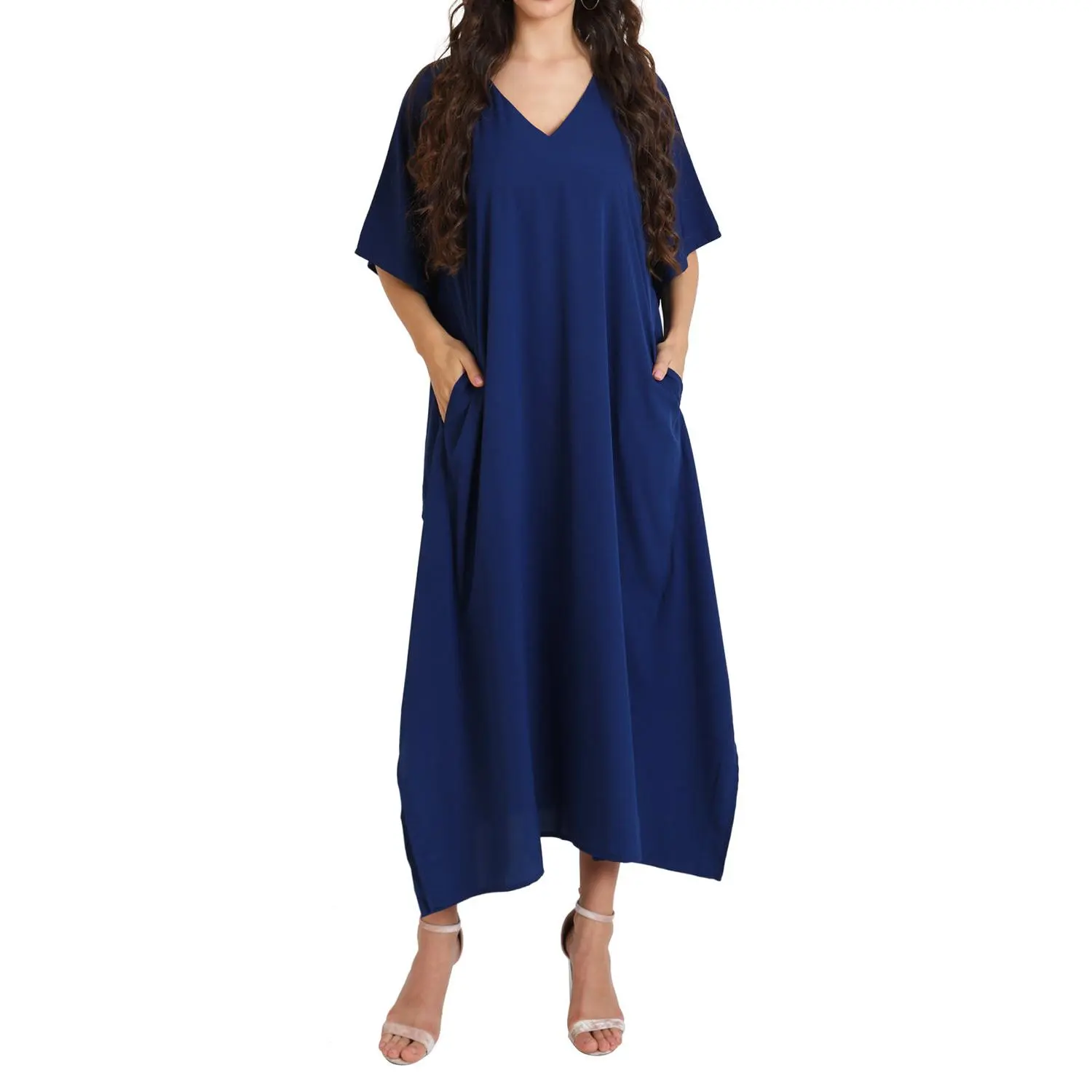 Miss Lavish London Kaftans Dresses with Pockets Navy, S to 3XL