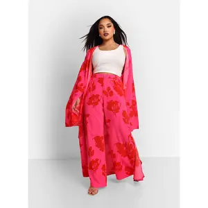 Carissa Floral Print Wide Leg Trousers W. Pockets