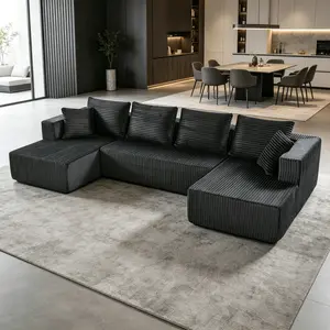 132.1" Oversized U-Shaped Modular Convertible Sectional Sofa Set with Double Chaise Lounge, Plush Corduroy Deep Seat Cloud Couch for Living Room, Spacious Multi-Functional Modern Indoor Furniture