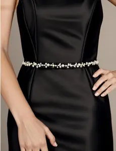 1pc Minimalist Pearl Crystal Handmade Bridal Waist Belt, Suitable For Wedding Dress, Evening Gown