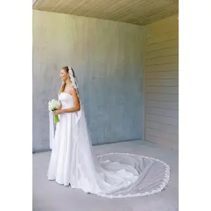 Cathedral Mantilla Veil with Eyelash Lace Trim, White or Ivory Lace Wedding Veil