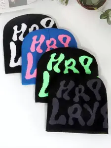 Unisex Y2K Style Letter Jacquard Knit Hat, Fitted Design Streetwear Hip-Hop Warm Beanie for Fall & Winter, Outdoor Sports Fashion Cap, Fiber Composition