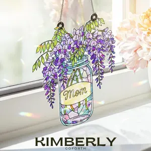 Holographic Wisteria Suncatcher, Custom Mom Suncatcher, Mothers Day Gift for Mom, Birthday Gift for Mom, Stained Glass Window Hanging, Floral Sun Catcher, Personalized Mom Gift, Garden Window Decor