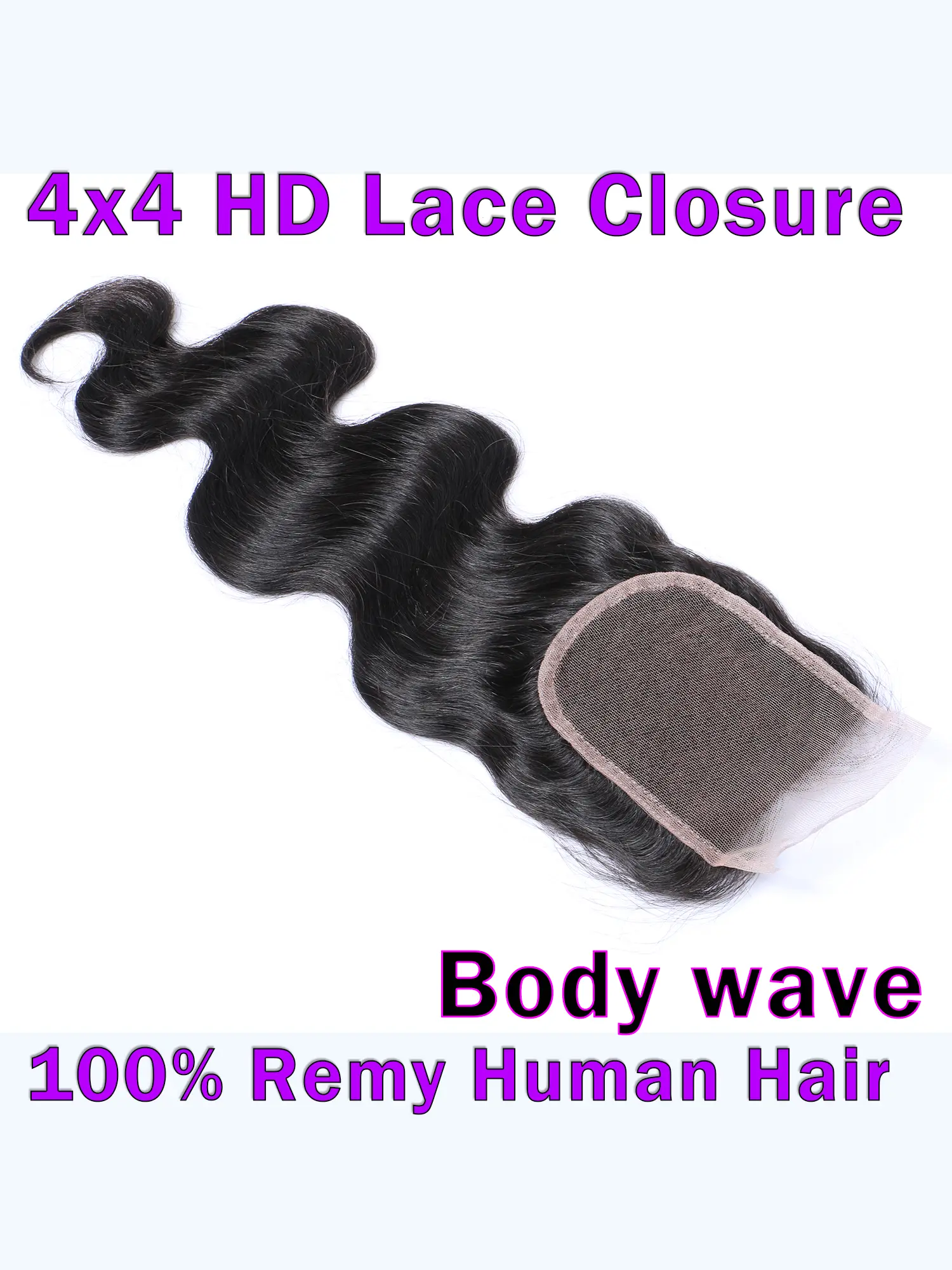4x4 HD Transparent Lace Closure Body Wave Natural Black #1B 12''–20'' 100% Remy Human Hair 180% Natural Brazilian Hair