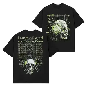 Lamb of God Electric Skull Tour 2026 T-Shirt, Groove Metal Concert Graphic Tee, Heavy Band Fan Outfit for Men Women, Dark Streetwear Festival Summer Casual Cotton Apparel