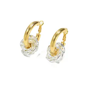 14K Gold Plated French Style Earrings - Trendy Two-Tone Minimalist Hoop Earrings for Women