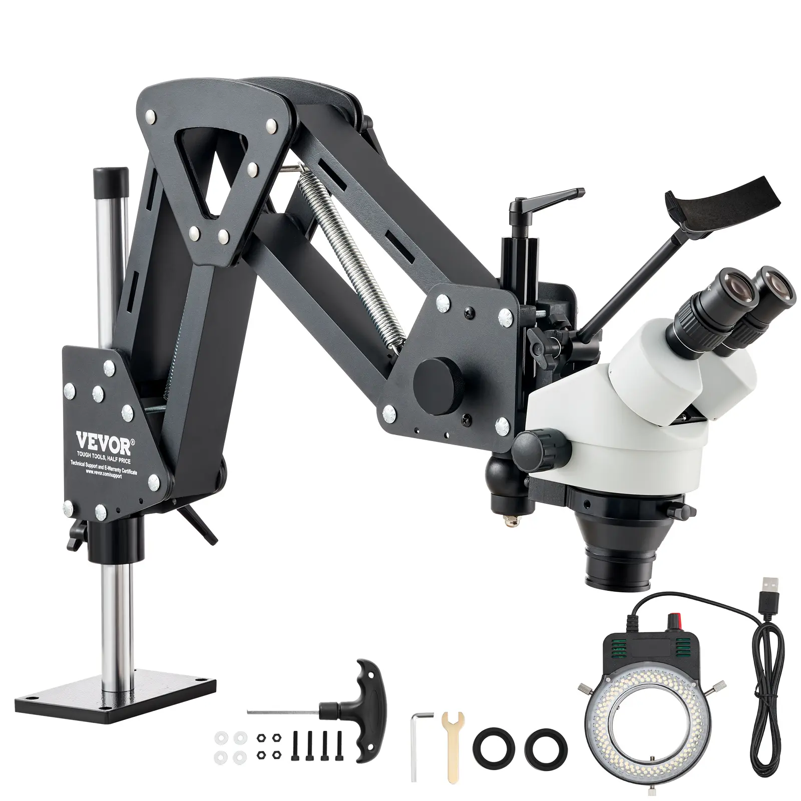 VEVOR Multi-Directional Microscope with Spring Bracket, 7X-45X Magnification Jewelry Microscope, Micro Jewelry Inlaid Stand with Integrated USB Ring LED Light, Jewelers Microscope for Jewelry Inlay#BacktoSchool