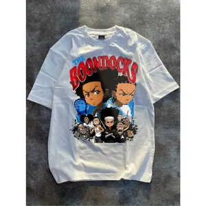 1pc The Boondocks Animated Characters Print T-Shirt, 100% Cotton Crew Neck Short Sleeve Tee, Breathable Knit Fabric, Casual Sports Style for Adults & Teens, Four Seasons Wear