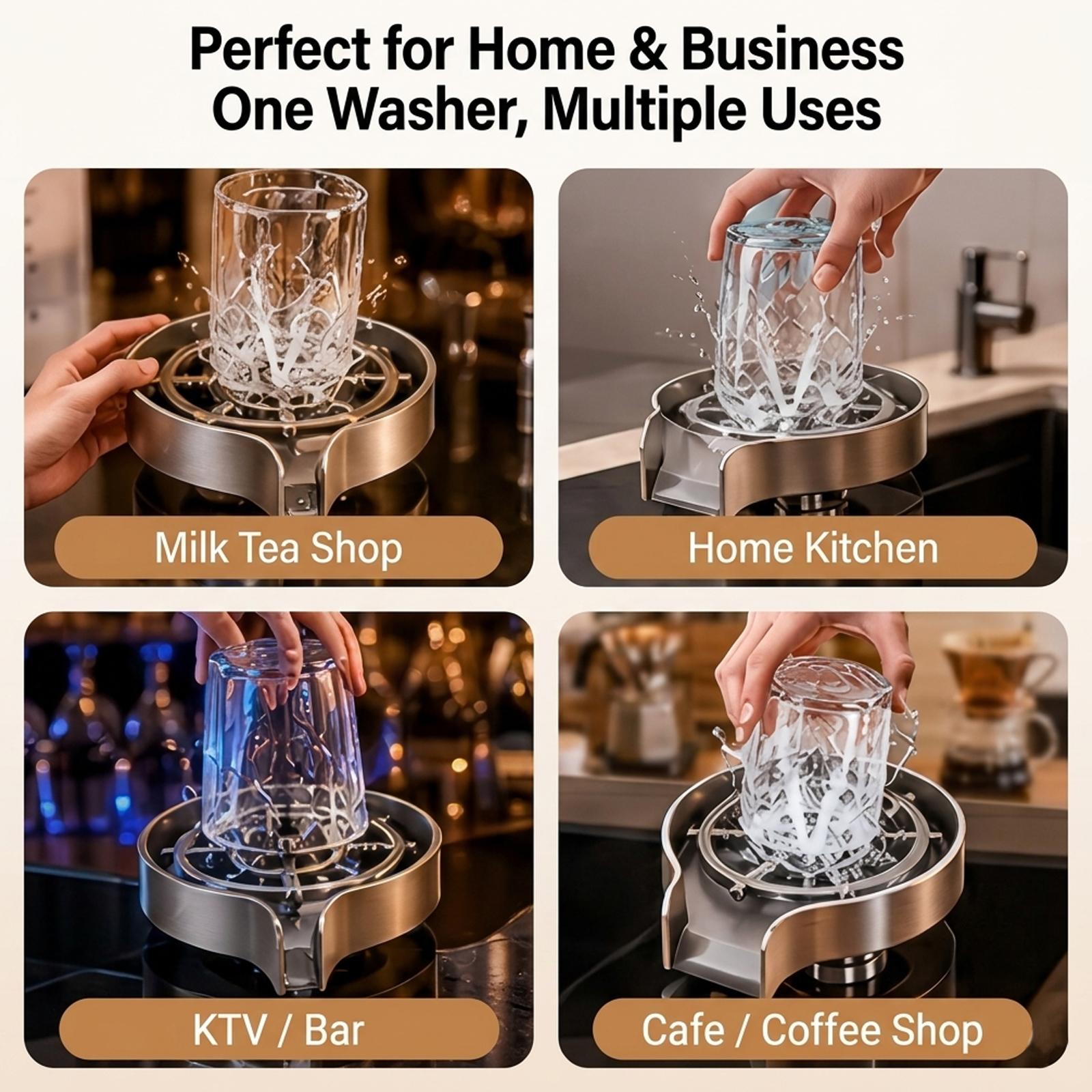 Stainless Steel High-Pressure Automatic Rinse Cup Washer - Fast Cleaning Kitchen Sink Tool for Cups, Bottles