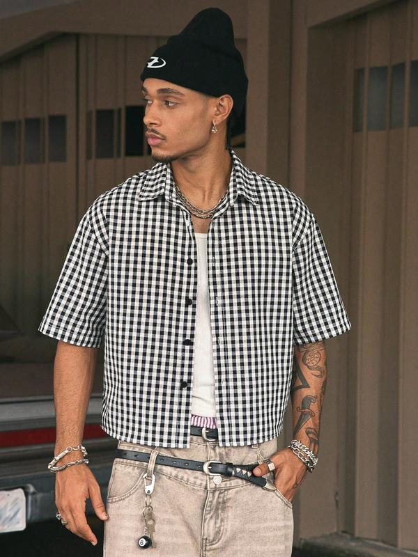 Men's Regular Checkered Vintage Short Sleeve Shirt, Casual Retro Gingham Shirt for Daily Wear, Fashion Men's Top for Summer