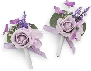 TINGE TIME Lavender Boutonniere for Men Wedding, Set of 2, Groom Groomsmen Boutineers Decor for Wedding Ceremony Anniversary, Formal Dinner Homecoming and Rustic Vintage Wedding