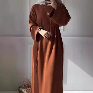 Women's Plain Tie Front Flounce Sleeve Dress, Elegant Long Sleeve Round Neck Dress for Spring & Fall, Women's Clothing for Daily Wear, Spring Dresses, Modest Clothes, Womenswear, Classy Modest Dresses, Casual Wear