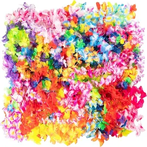 12 Pcs Hawaiian Leis Necklace Tropical Luau Hawaii Silk Flower Lei Theme Party Favors Wreaths Headbands Holiday Wedding Beach Birthday Decorations