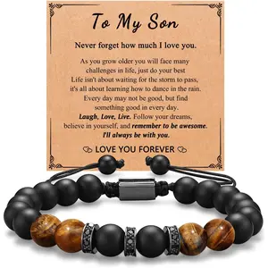 Mens Natural Stone Adjustable Bracelet for Men, Anniversary Birthday Christmas Graduation Gift for Him, Son, Brother, Husband, Boyfriend...