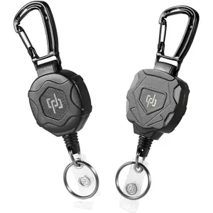 2 Pack Retractable Keychain Heavy Duty Carabiner Badge Holder, Tactical ID Badge Reel with 32” Steel Retractable Cord, 8.0 OZ