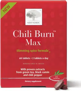 New Nordic Chili Burn Max - Herbal Supplement with Chili Pepper, Black Cumin & Green Tea - 60 Vegan Tablets Healthcare Edible