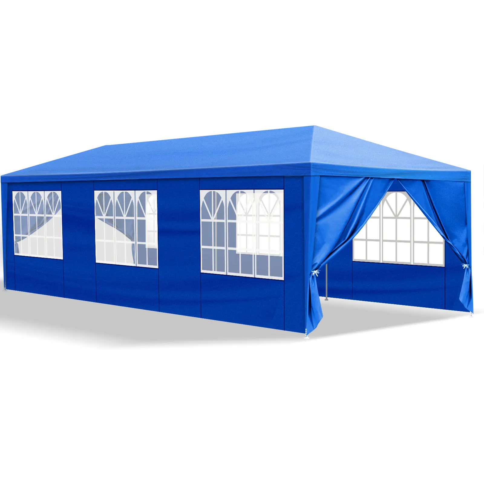 10×30 FT Outdoor Party Assembly Tent - Blue Waterproof PE Fabric Gazebo with 8 Removable Walls, 2 Zipper Doors, 6 Transparent Windows, Powder-Coated Steel Frame for Weddings, Graduation, Sports, Sun Protection