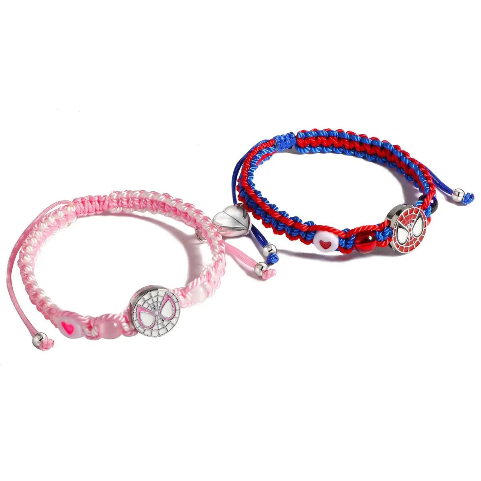 Marvel Spider-Man Matching Sets for Couples, Officially Licensed Woven Costume Jewelry with Iconic Logo and Magnetic Charms for Everyday Wear, Fashion, Birthday, Matching Bf And Gf, Unisex, Bracelet, Daily, No Warning Applicable, Bracelet Bundle
