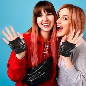 Hand Fishnets Open Gloves 1 Pair - Nylon Fingerless Fishnet Gloves with Classic Design and Stylish Colors for Retro Rock and Street Styles