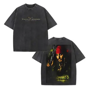 Jack Sparrow Pirates of the Caribbean Vintage Washed T-Shirt, Cotton Oversized Graphic Tee for Men & Women, Retro Movie Print Crewneck Streetwear Shirt, Casual Short Sleeve Top, Trendy 90s Style Outfit, Unisex Fan Gift 2025