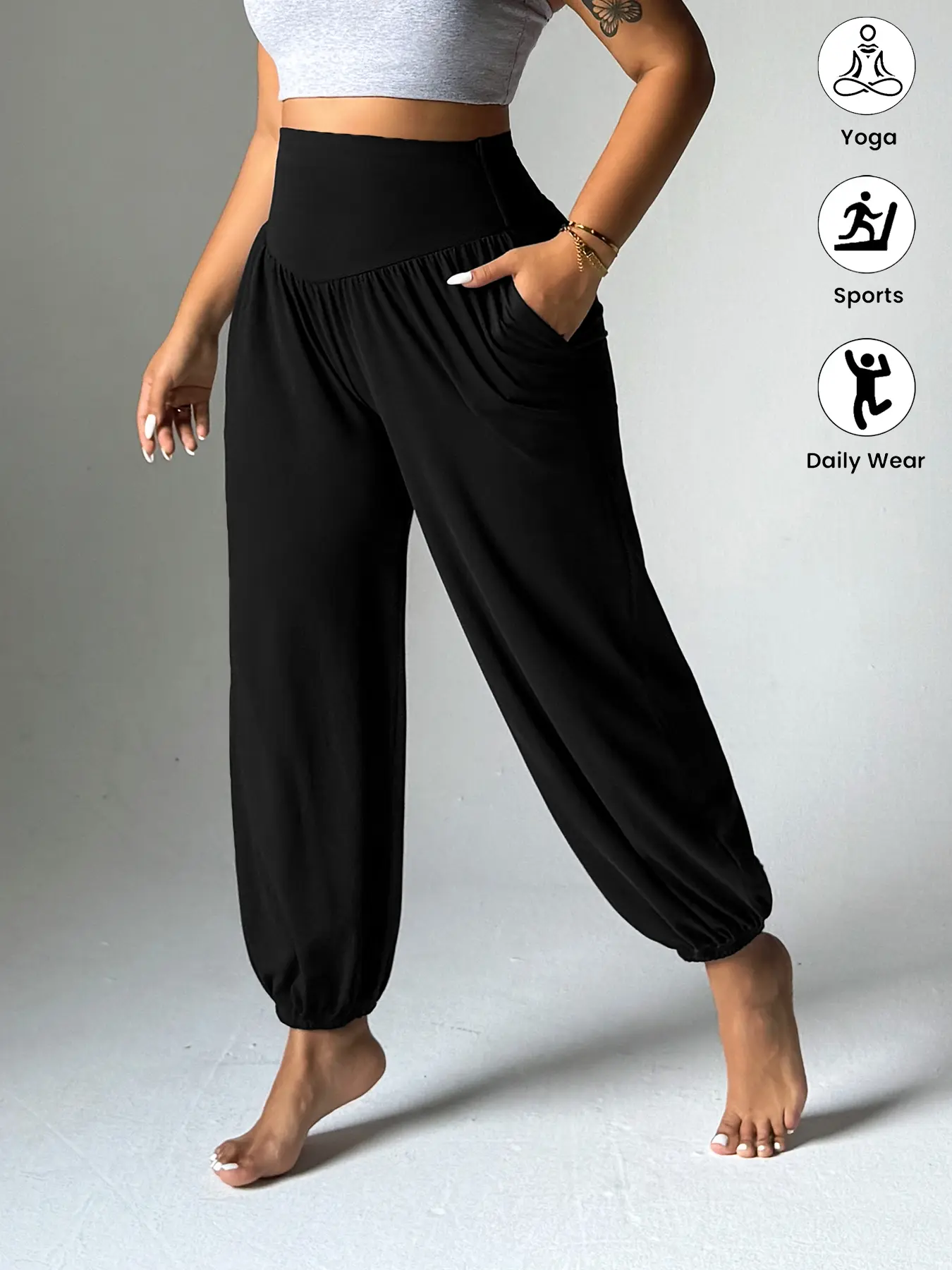 Women's Plus Size Casual Loose-Fit Jogger Pants, High Waist Drawstring Wide Sweatpants, Fall & Winter Yoga Lounge Wear, Drawstring Sports Pants