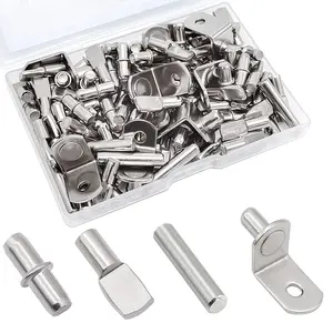 104pcs Shelf Pins Kit with 1box 4 Styles Nickel Plated Shelf Support Pegs Bookshelf Pegs for Shelves Cabinet Shelf Bracket Pegs Shelf Pins Holders for Kitchen Furniture & Closet 5mm & 1/4inch