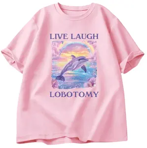 Live Laugh Lobotomy T Shirt | Men Funny Dolphin Meme T-shirt, Silly Weird Short Sleeve Tshirt, Unisex Printed T-shirt Tops