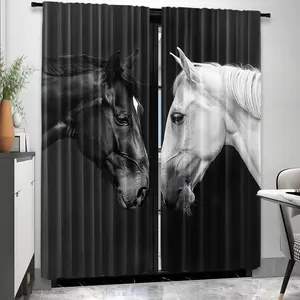 2D Animal Horse Pattern Curtains, Home Decoration Curtain, Decorative Rod Pocket Design, Bedroom Living Room Window Treatments, Easy Install No Tools Needed