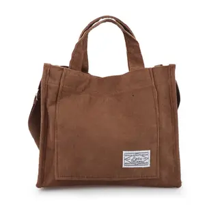 Custom High Quality Corduroy Bag Women Canvas Shoulder Corduroy Tote Messenger Crossbody Bag for GIrls College Students Black Brown