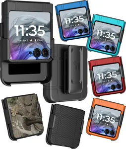 Case with Clip for Motorola RAZR (2026/2025/2024) Flip Phone, Nakedcellphone Textured Slim Hard Shell Cover and [Rotating/Ratchet] Belt Hip Holster Holder Combo for Moto RAZR 50/60/70
