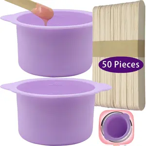 2-pack Purple Non-Stick Reusable Silicone Wax Warmer Liner Wax Pot Replacement with 50 Pcs Wax Spatula Sticks for Hair Removal