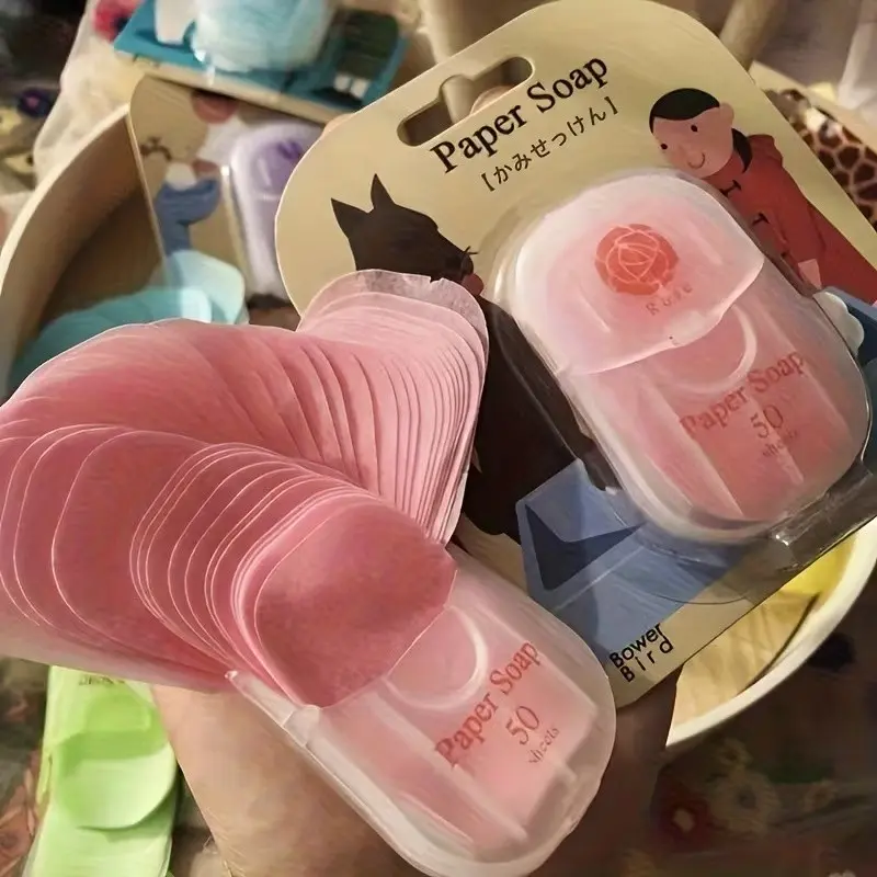 50pcs Portable Lightweight Compact Cleansing Soap Sheets, Travel-Friendly Soap Paper Pack, Ideal for Outdoor Camping, Disposable Soap for On-The-Go Use, Convenient Hygiene Cleanliness Solution