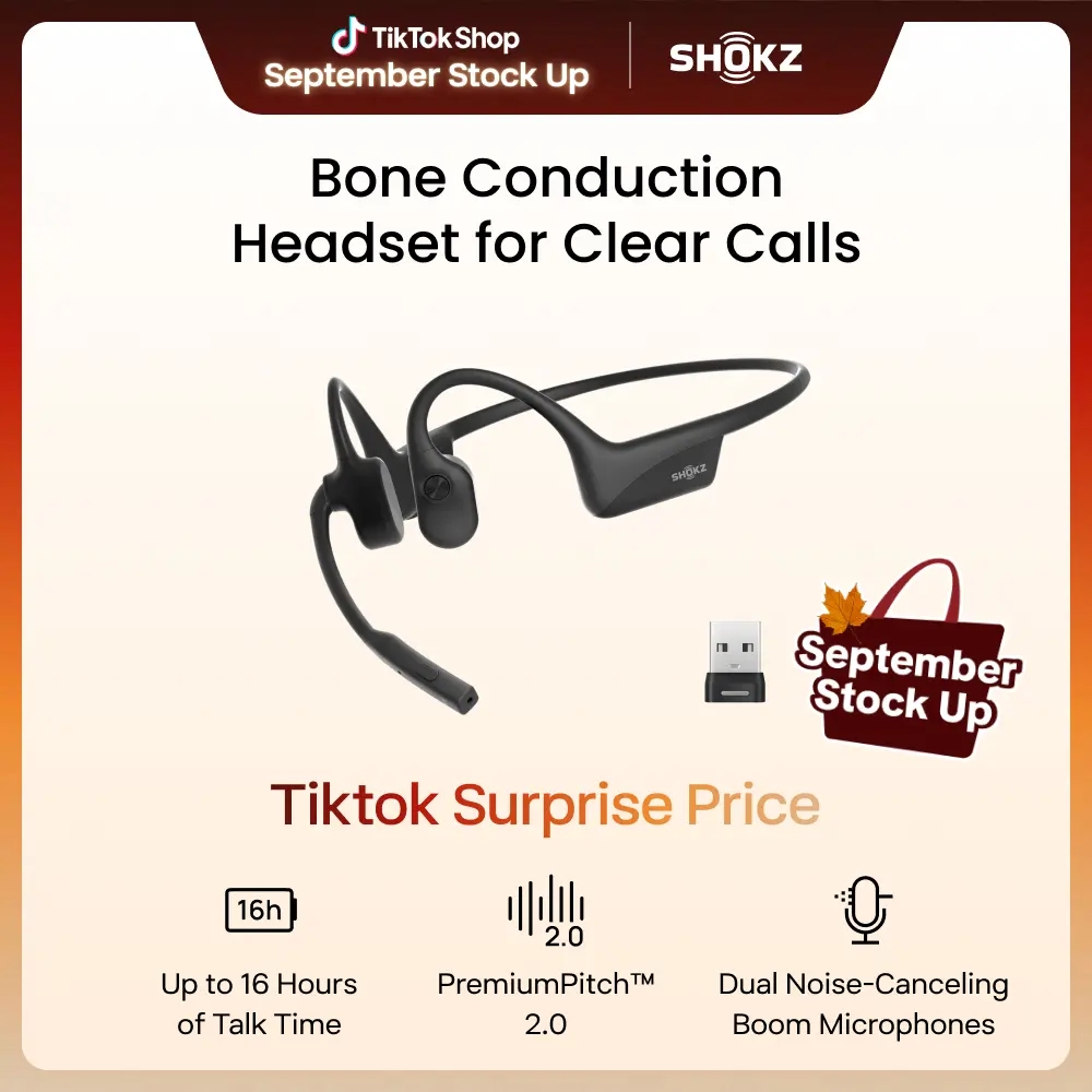 SHOKZ OpenComm2 UC Open-Ear Headset, USB-C Dongle, Noise-Canceling Mic, Zoom Certified；Bone Conduction Headphones；Mute Button for Work Calls and Meetings；16-Hour Battery Life & Quick Charge