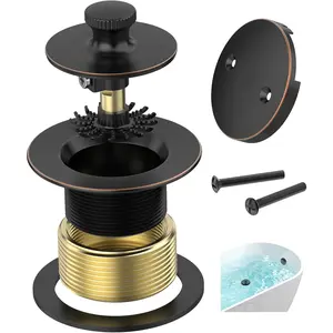 Oil Rubbed Bronze Bathtub Drain, Hair Catcher and 2-Hole Overflow Faceplate, 11.5/16 UNC, Lift and Turn Bathtub Drain Replacement, Tub Drain Stopper