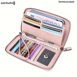 RFID Blocking Women’s Long Synthetic Leather Wallet – Large Capacity Zipper Wallet with Wrist Strap, Multi-Functional Design with Phone Slot, Card Holder & Passport Organizer, Stylish Minimalist for Daily Use