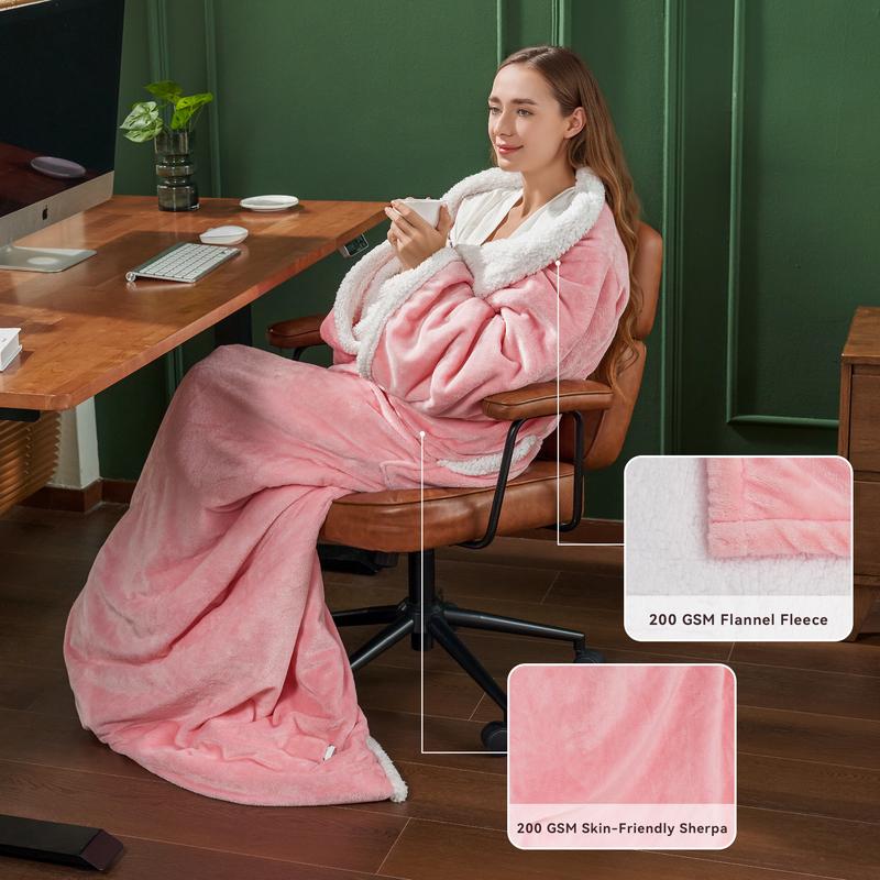 TEHANLD Wearable Heated Blanket with Foot Pocket, Electric Wearable Throw Blanket with Sleeves, Portable Heated Blanket with 6 Heat Settings, 1-12 Hours Auto Shut-off, Gift for Family, Friends, 52*72"