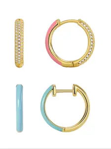 Fashion Colorblock Hoop Earrings, 4 Counts Hoop Earrings for Women, Trendy All-match & Exquisite Jewelry for Birthday Gift