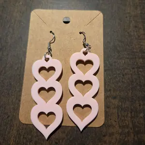 Valentines Earrings Stacked Hearts Pink and Red made with sterling silver hardware