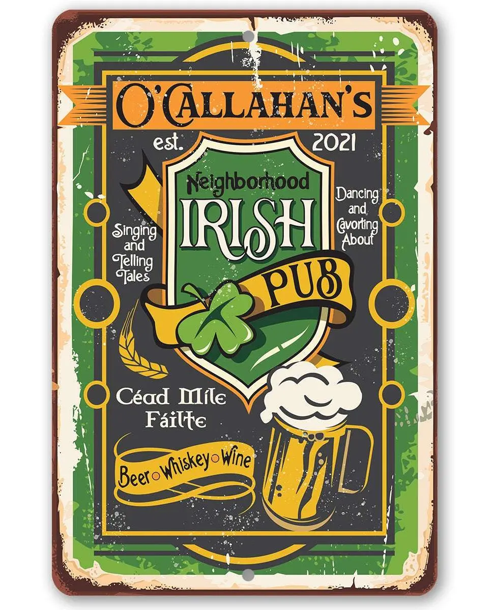 Handmade Lightweight Epoxy Irish Pub Metal Sign, Personalized Home Decor for Wall Display, Man Cave