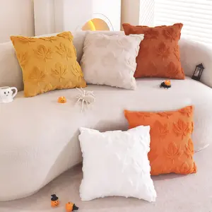 Autumn Leaf Pattern Plush Decorative Pillow Cover, Soft Skin-Friendly Material, Hidden Zipper Design, Ideal for Home Living Room Sofa Bed Use
