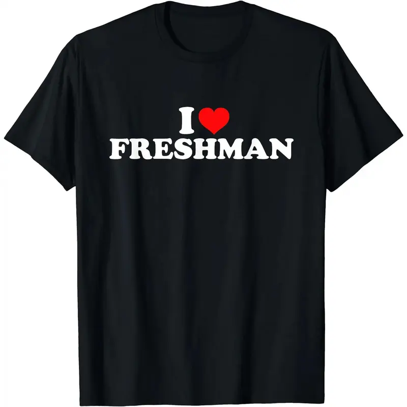 Men's Classic "I Love Freshman" Printed Text Round Neck T-Shirt - Unisex Relaxed Fit Classic Crew Short-Sleeve, Soft Breathable Cotton Menswear Fabric, Reinforced Stitch True-to-Size Casual Tops
